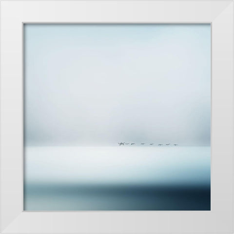 Wild Geese White Modern Wood Framed Art Print by Flour, Piet