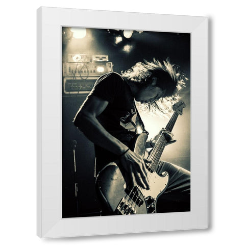 Playing Bassguitar White Modern Wood Framed Art Print by Nakamatsu, Kenji