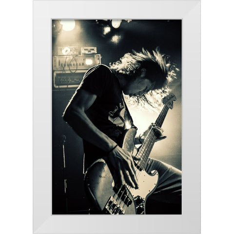 Playing Bassguitar White Modern Wood Framed Art Print by Nakamatsu, Kenji