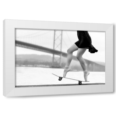 Skater Girl White Modern Wood Framed Art Print by Ashton-Jones, Howard