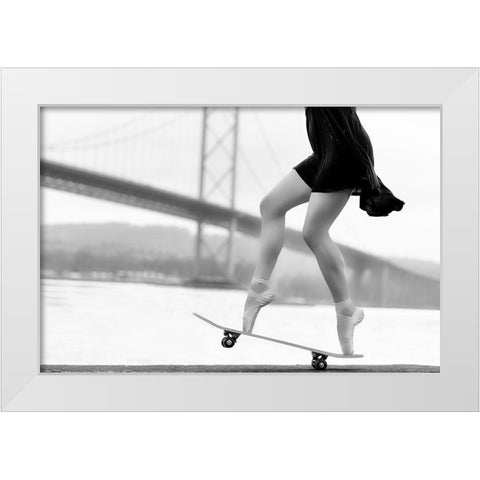 Skater Girl White Modern Wood Framed Art Print by Ashton-Jones, Howard