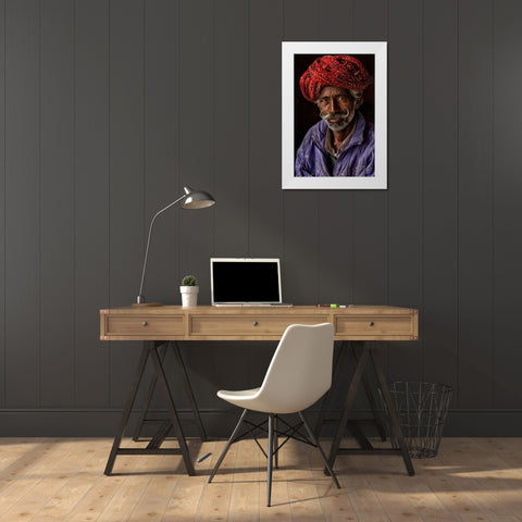 Indian Man From Jaipur White Modern Wood Framed Art Print by AL Farsi, Haitham