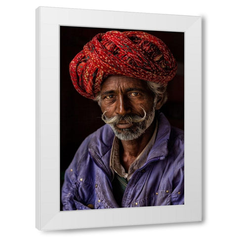 Indian Man From Jaipur White Modern Wood Framed Art Print by AL Farsi, Haitham