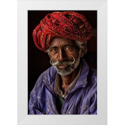 Indian Man From Jaipur White Modern Wood Framed Art Print by AL Farsi, Haitham