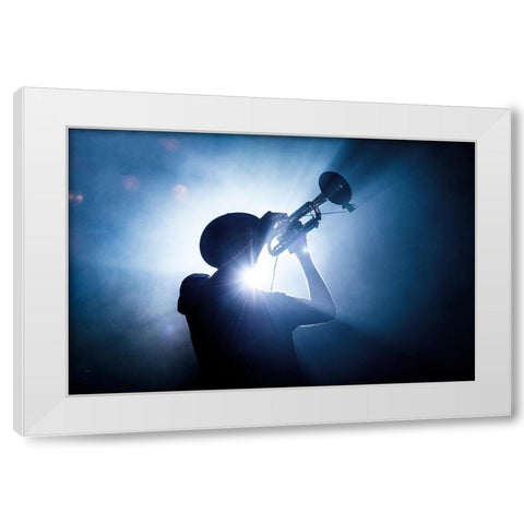 Trumpet Player White Modern Wood Framed Art Print by De Klerck, Erik