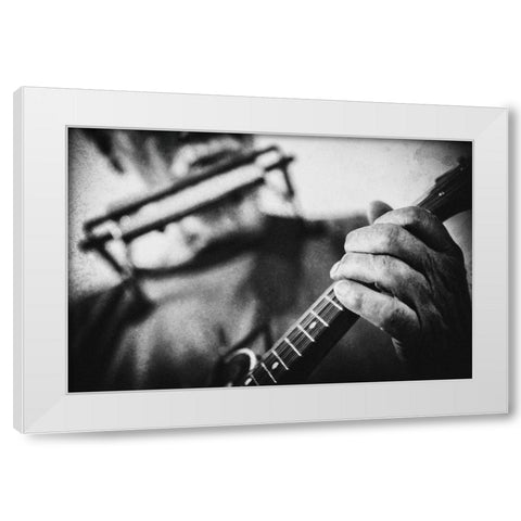 Wolf With Mandolin And Harmonica White Modern Wood Framed Art Print by Schleicher-Schwarz, Roswitha