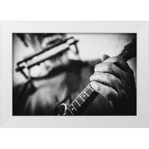 Wolf With Mandolin And Harmonica White Modern Wood Framed Art Print by Schleicher-Schwarz, Roswitha