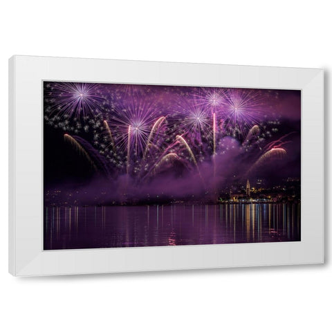 Fireworks Lake Pusiano White Modern Wood Framed Art Print by Marini, Roberto