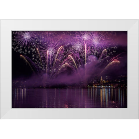 Fireworks Lake Pusiano White Modern Wood Framed Art Print by Marini, Roberto
