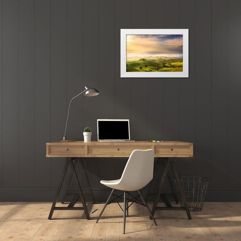 Podere Belvederes Sunrise White Modern Wood Framed Art Print by Bratkovic, Arnaud