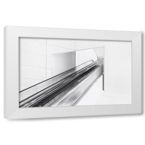 Escalator To The Unknown. White Modern Wood Framed Art Print by Van Son, Greetje