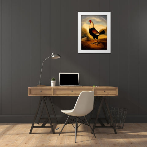 First Fighting Cock White Modern Wood Framed Art Print by Churchill, Alexandra