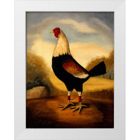 First Fighting Cock White Modern Wood Framed Art Print by Churchill, Alexandra