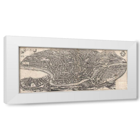 Panoramic View of Rome White Modern Wood Framed Art Print by Merian, Matheus