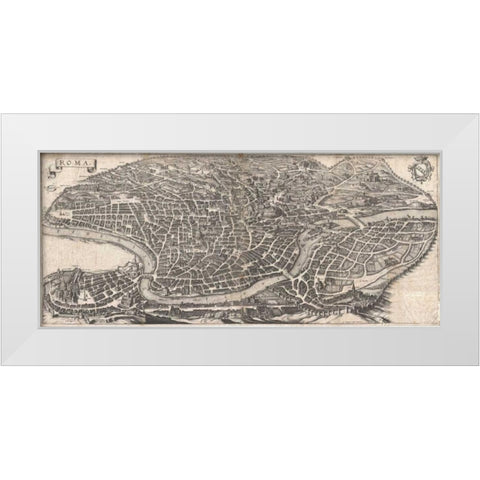 Panoramic View of Rome White Modern Wood Framed Art Print by Merian, Matheus