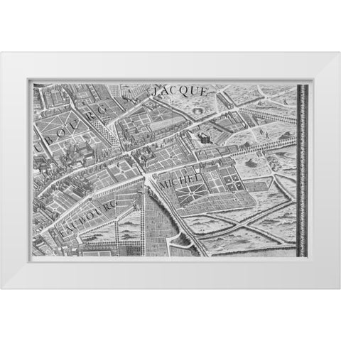 Paris 1739 Sectional map White Modern Wood Framed Art Print by Turgot, Michel-Etienne