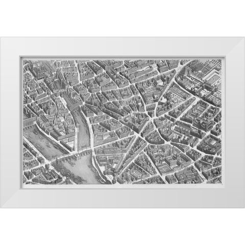 Paris 1739 Sectional map White Modern Wood Framed Art Print by Turgot, Michel-Etienne