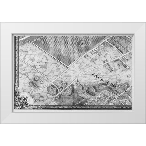 Paris 1739 Sectional map White Modern Wood Framed Art Print by Turgot, Michel-Etienne
