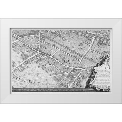Paris 1739 Sectional map White Modern Wood Framed Art Print by Turgot, Michel-Etienne