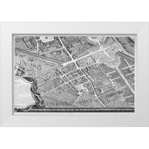 Paris 1739 Sectional map White Modern Wood Framed Art Print by Turgot, Michel-Etienne