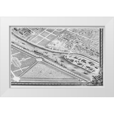 Paris 1739 Sectional map White Modern Wood Framed Art Print by Turgot, Michel-Etienne