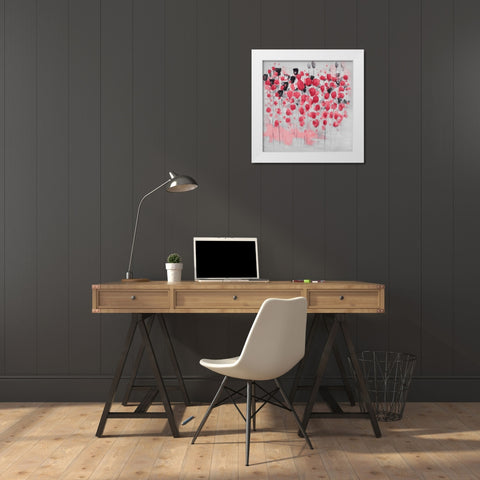 Abstract pink flowers field White Modern Wood Framed Art Print by Atelier B Art Studio