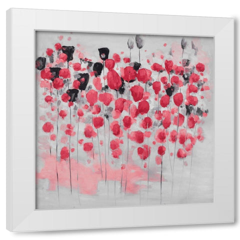 Abstract pink flowers field White Modern Wood Framed Art Print by Atelier B Art Studio