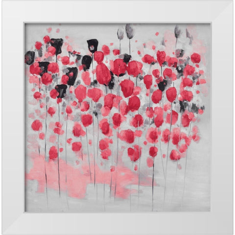Abstract pink flowers field White Modern Wood Framed Art Print by Atelier B Art Studio