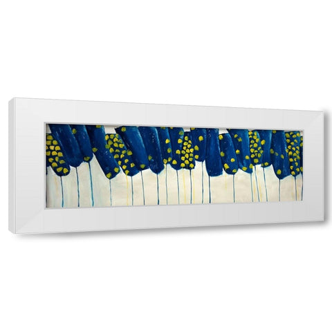 ABSTRACT BLUE AND YELLOW FLOWERS White Modern Wood Framed Art Print by Atelier B Art Studio