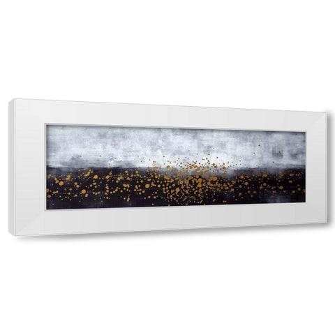 GOLD PAINT SPLASH ON GRAY BACKGROUND White Modern Wood Framed Art Print by Atelier B Art Studio