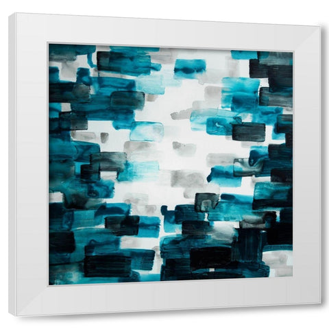 TURQUOISE AND GRAY SQUARES White Modern Wood Framed Art Print by Atelier B Art Studio