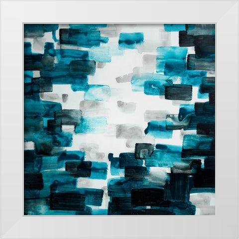 TURQUOISE AND GRAY SQUARES White Modern Wood Framed Art Print by Atelier B Art Studio
