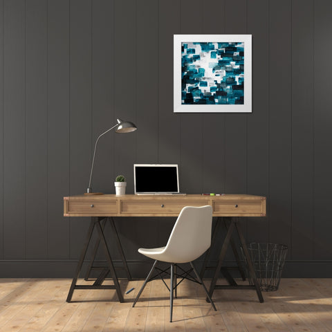 TURQUOISE AND GRAY SHAPES White Modern Wood Framed Art Print by Atelier B Art Studio