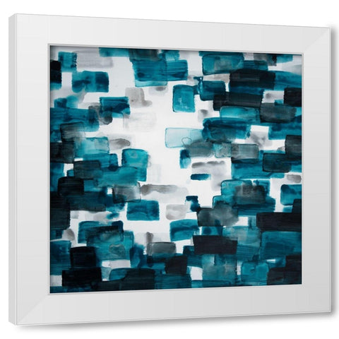 TURQUOISE AND GRAY SHAPES White Modern Wood Framed Art Print by Atelier B Art Studio