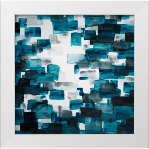 TURQUOISE AND GRAY SHAPES White Modern Wood Framed Art Print by Atelier B Art Studio