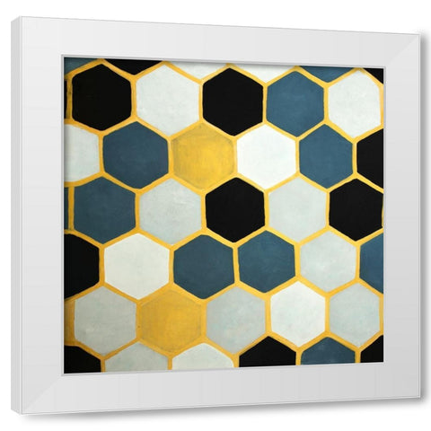 BLUE CELLS GEOMETRIC White Modern Wood Framed Art Print by Atelier B Art Studio