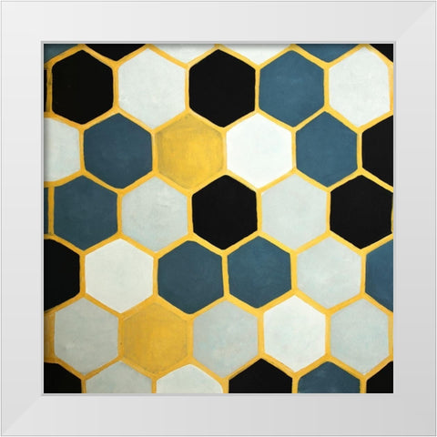 BLUE CELLS GEOMETRIC White Modern Wood Framed Art Print by Atelier B Art Studio