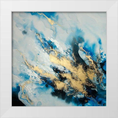 BLUE MARBLE White Modern Wood Framed Art Print by Atelier B Art Studio
