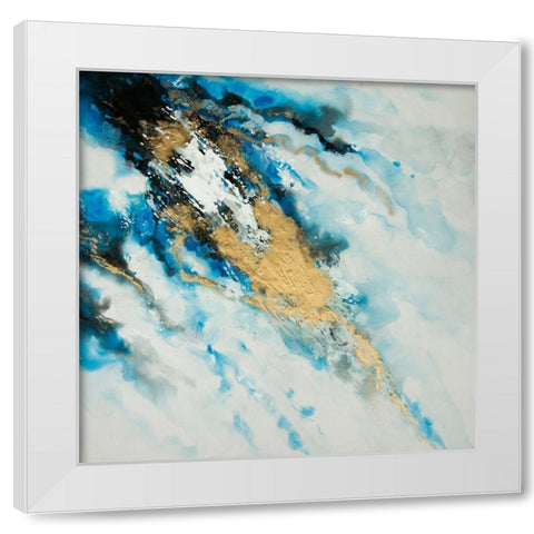 BLUE AND GOLD MARBLE White Modern Wood Framed Art Print by Atelier B Art Studio