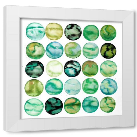 GREEN CIRCLES White Modern Wood Framed Art Print by Atelier B Art Studio