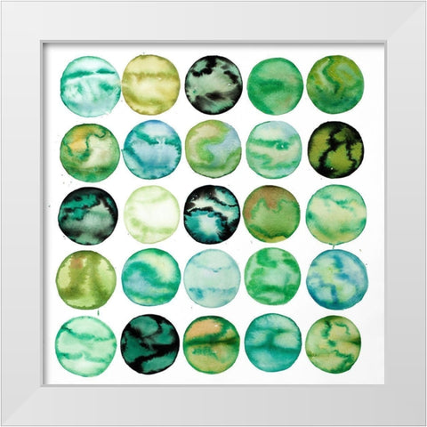 GREEN CIRCLES White Modern Wood Framed Art Print by Atelier B Art Studio