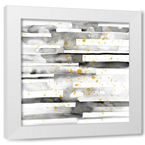 BLACK STRIPES WITH GOLD SPLASH White Modern Wood Framed Art Print by Atelier B Art Studio