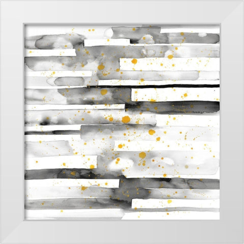 BLACK STRIPES WITH GOLD SPLASH White Modern Wood Framed Art Print by Atelier B Art Studio