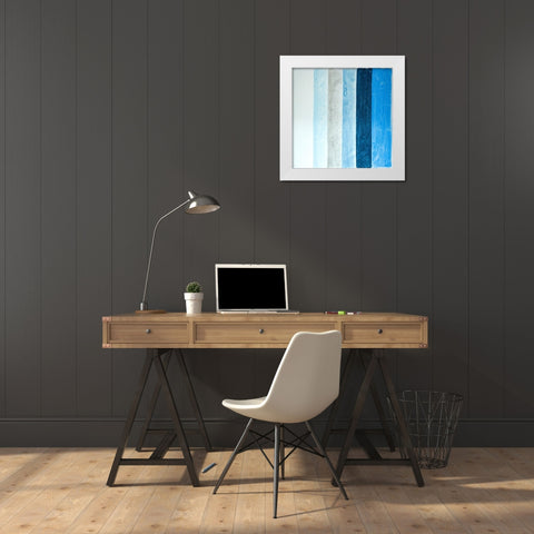 BLUE STRIPES White Modern Wood Framed Art Print by Atelier B Art Studio