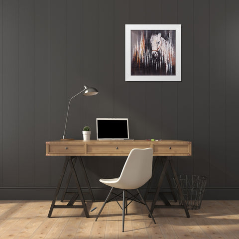 WHITE HORSE IN THE DARK White Modern Wood Framed Art Print by Atelier B Art Studio