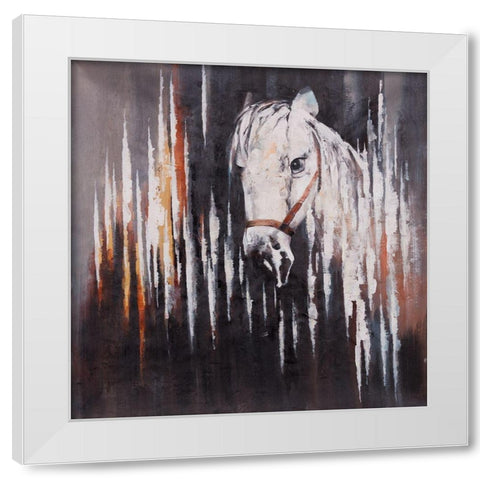 WHITE HORSE IN THE DARK White Modern Wood Framed Art Print by Atelier B Art Studio