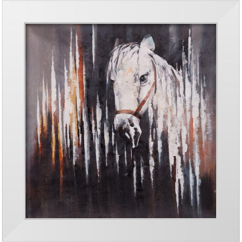 WHITE HORSE IN THE DARK White Modern Wood Framed Art Print by Atelier B Art Studio