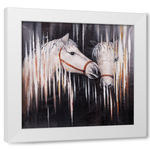 TWO WHITE HORSES KISSING White Modern Wood Framed Art Print by Atelier B Art Studio