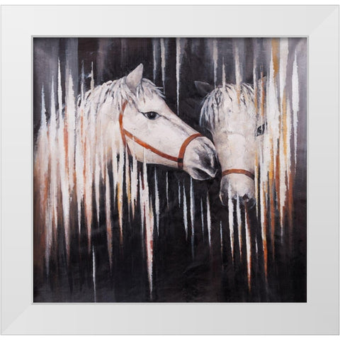 TWO WHITE HORSES KISSING White Modern Wood Framed Art Print by Atelier B Art Studio