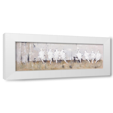 EIGHT PERCHED BIRDS White Modern Wood Framed Art Print by Atelier B Art Studio